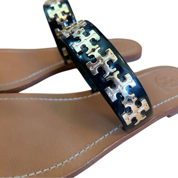 Tory Burch Val Black Patent Leather and Gold Sandals, Size 6 - Picture 5 of 9